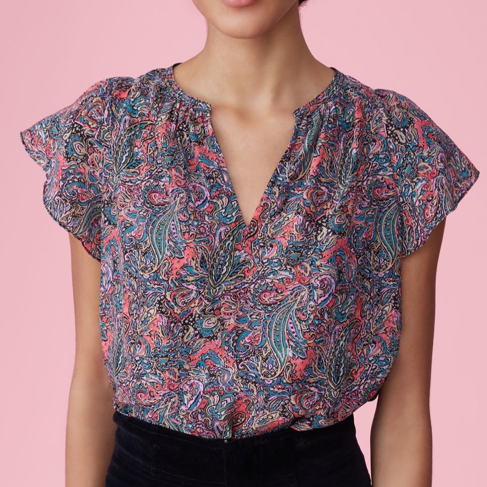 Rebecca Taylor paisley silk top in berry combo. Size 6.